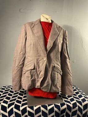 Classic Windowpane Men's Blazer in Taupe with skirt set
